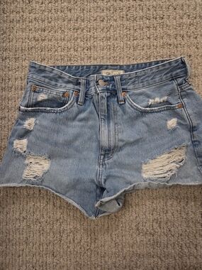 Madewell Washed Blue Distressed High-Rise Denim Shorts